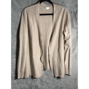 89th + Madison Womens XL Beige Oatmeal Open Front‎ Ribbed Knit Cardigan Sweater